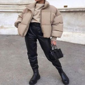 Zara oversized nude colored puffer jacket XS